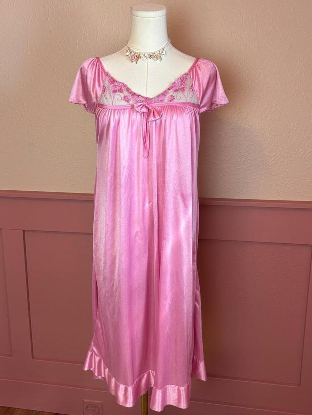 pink lace ruffle night slip dress coquette dollette fairy